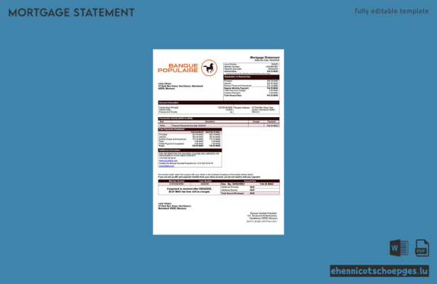 Marokko Banque Centrale Populaire Hypothekenabrechnung Word- und PDF-Beispielvorschau